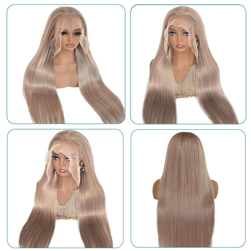 Munx Ash Blonde Wig Human Hair, 13X6 HD Transparent Glueless Wigs Lace Frontal for Black Women Pre Plucked Silky Straight Lace Front Wig Human Hair 180% Density 20Inch - Image 3